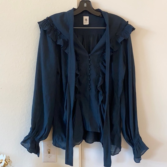 VICI COLLECTION Cool Meadow Ruffle Tie Top - Ocean Dip - Picture 2 of 3